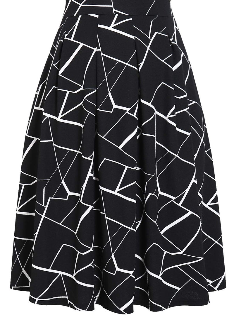 YATHON Women's Black White Stripe Dress Plus Size Vintage Short Sleeve Knee Length Business Office Work Party Hawaiian Casual Dresses with Pockets (XL, YT018-Black Stripe) - Image 4